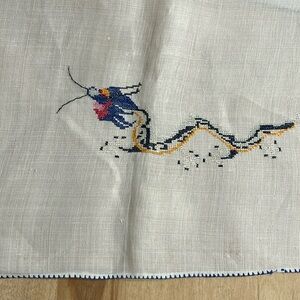 Vintage embroidered tablecloth dragon sun peacock